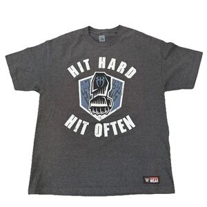WWE Roman Reigns Hit Hard Hit Often T-Shirt XL Gray Authentic Wear Wrestling
